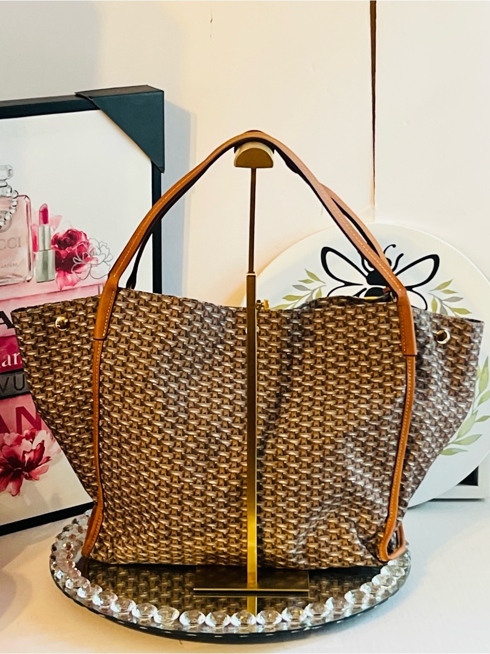 J. McLaughlin Brown and Tan Woven Tote - Picture 3 of 10